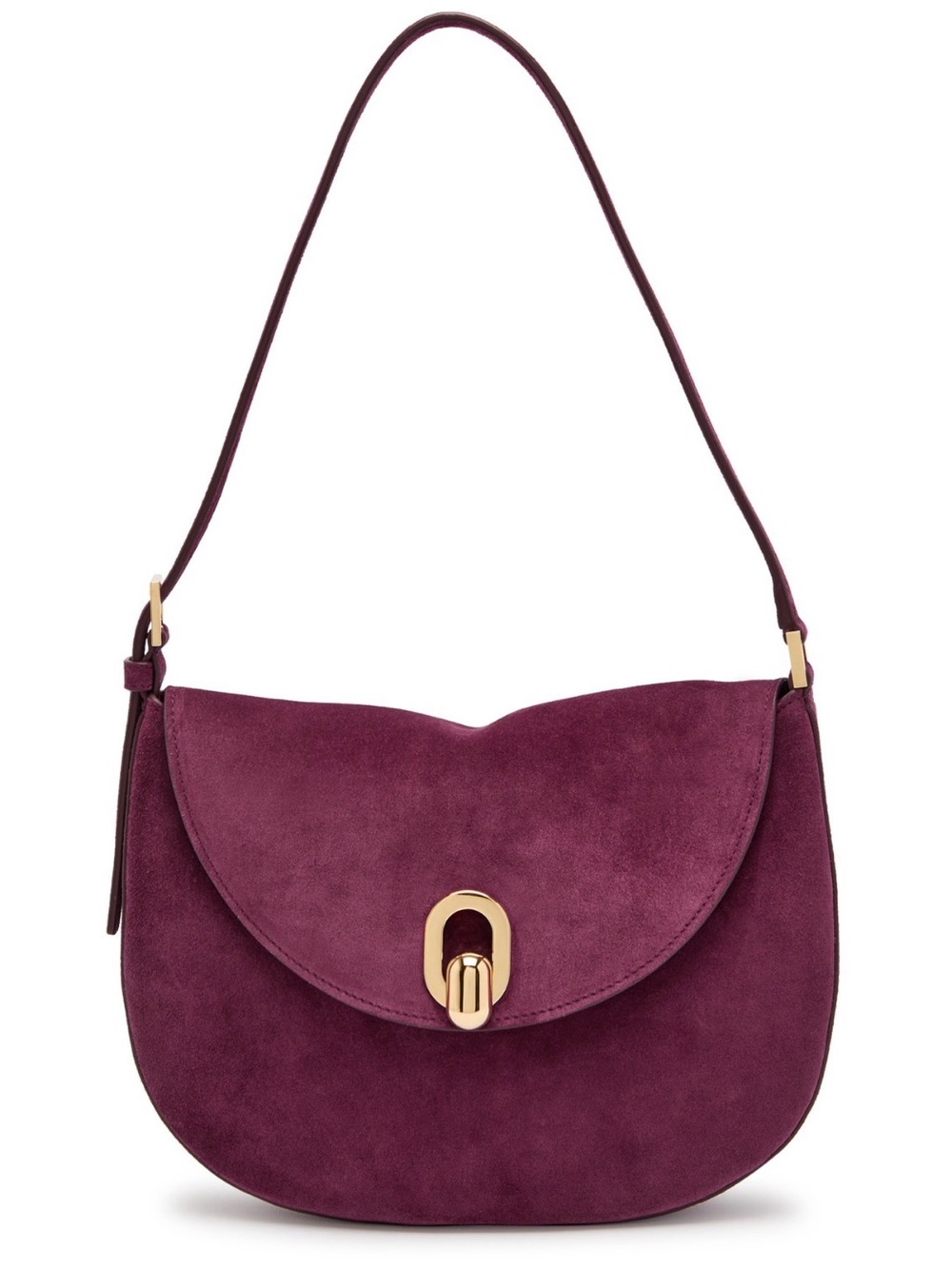 Savette Tondo Saddle Suede Hobo Shoulder Bag in Plum